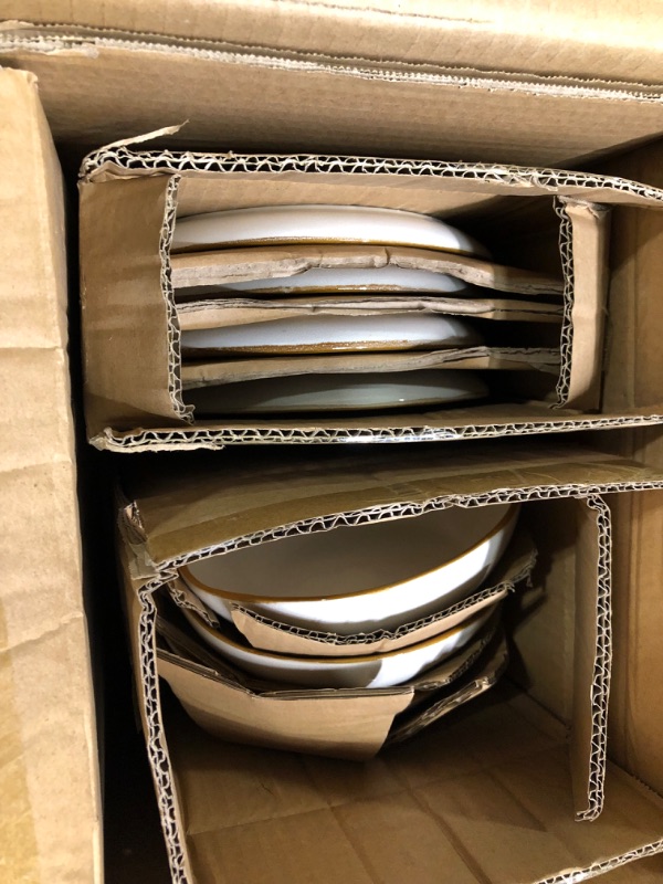 Photo 4 of ****ONE BOWL IS MISSING***** AmorArc Ceramic Dinnerware Sets,Handmade Reactive Glaze Plates and Bowls Set,Highly Chip and Crack Resistant | Dishwasher & Microwave Safe,Service for 4 (12pc)