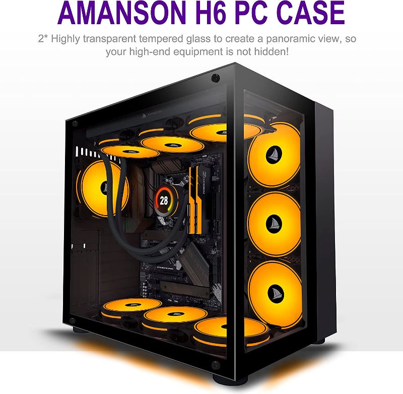 Photo 1 of AMANSON PC CASE ATX Mid Tower Case Tempered Glass Gaming Computer Case Without ARGB Fan Black