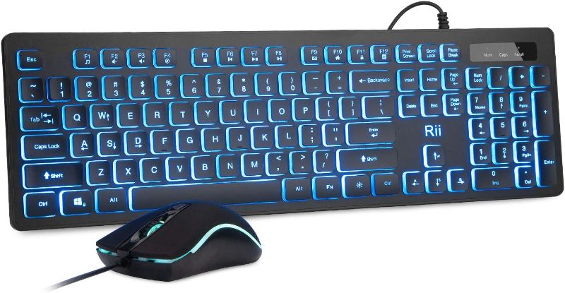 Photo 1 of Rii Three Colors Backlit Business Keyboard,Gaming Keyboard and Mouse Combo,USB Wired Keyboard,RGB Optical Mouse for Gaming,Business Office
