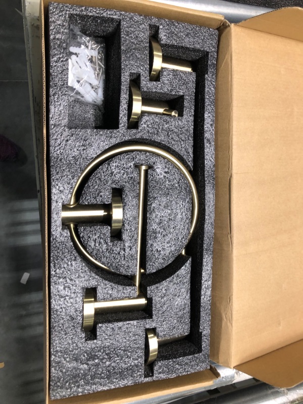 Photo 1 of Ntipox 4 Piece Brushed Gold Stainless Steel Bathroom Hardware Set Include Hand Towel Ring, Toilet Paper Holder,and 2 Robe Towel Hooks,Bathroom Accessories Kit