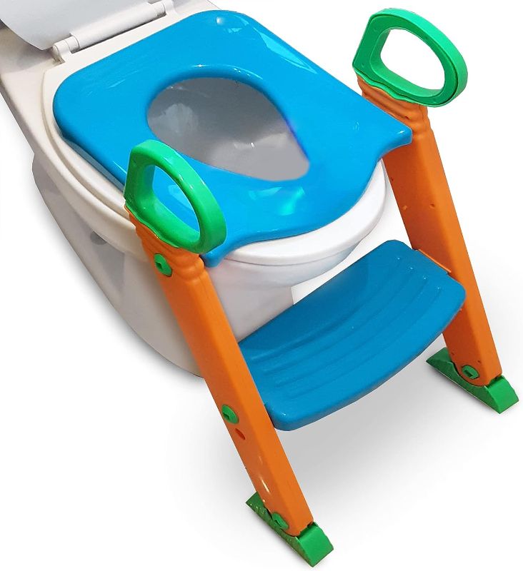 Photo 1 of Potty Training Seat Toilet with Ladder - Potty Step Stool for Kids Toddlers w/ Handles. Sturdy, Safe & Adjustable Height. Non-Slip Steps & Anti Slip Pads. Trainer Folds Easy for Boys Girls Baby