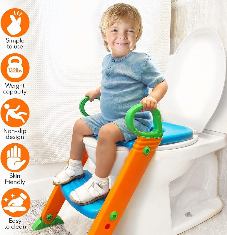 Photo 1 of Potty Training Seat Toilet with Ladder - Potty Step Stool for Kids Toddlers w/ Handles. Sturdy, Safe & Adjustable Height. Non-Slip Steps & Anti Slip...