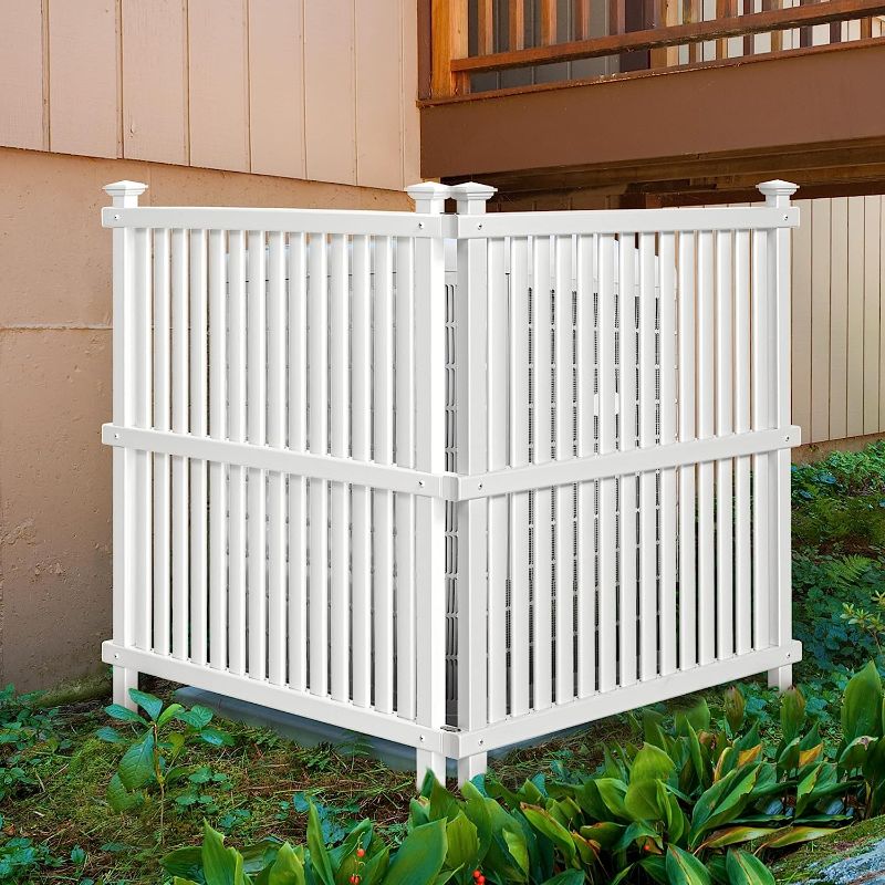 Photo 1 of Beimo 48 "H x 42 "W Air Conditioner Fence Privacy Screen?Trash Can Enclosure Outdoor White Vinyl Fence Panels with Metal Stakes for Outside, 2 Plastic Panels