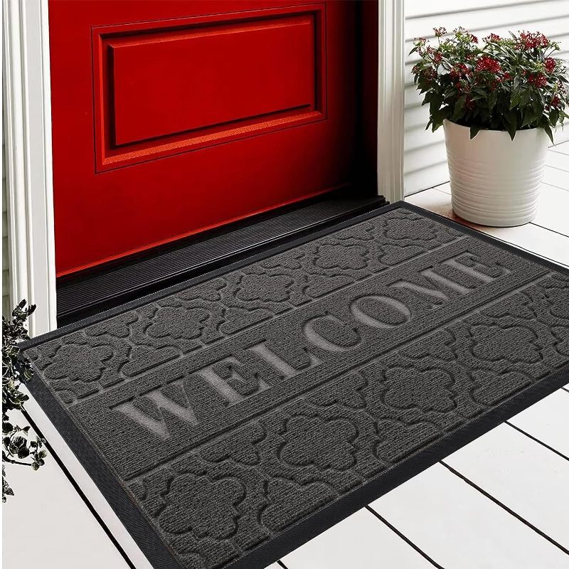 Photo 1 of 
Yimobra Welcome Door Mat, Heavy Duty Durable Front Door Mat for Home Entrance, Garage and Garden Outside Entryway Floor Mat, Non Slip, Fade Resistant, Easy Clean, 29.5 x 17 Inch, Dark Gray