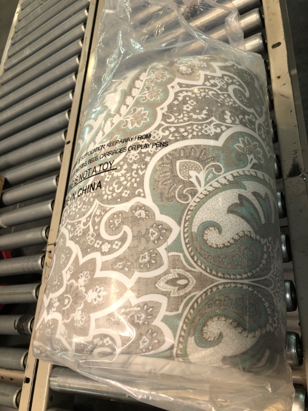 Photo 1 of 510 DESIGN Luxe Quilted Comforter Set Modern Transitional Design, All Season Down Alternative Warm Bedding Matching Shams, Bedskirt, Decorative Pillow, King, Shawnee Scrollwork Seafoam Scrollwork Seafoam King