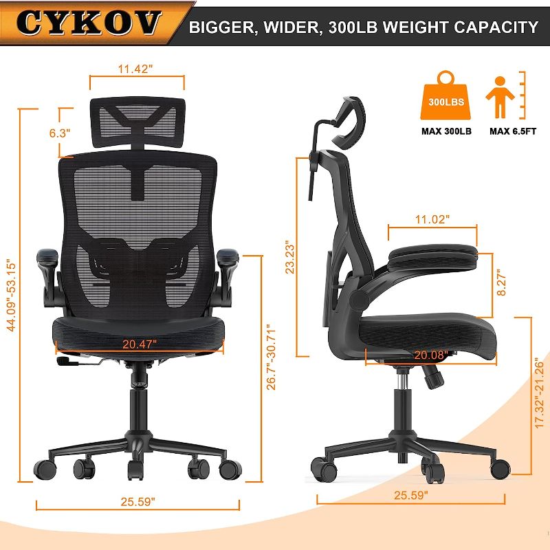 Photo 1 of Autonomous Premium Ergonomic Office Chair for Computer or Gaming, with Wheels, Lumbar Support, Adjustable Seat, Headrest, and Armrests, Mesh Back, Medium, Full Black