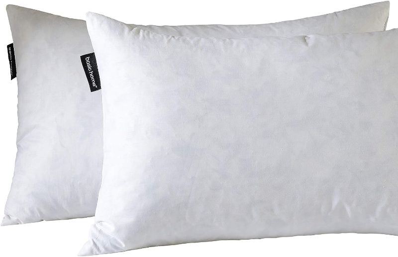 Photo 1 of basic home 16X26 Oblong Feather & Down Pillow Insert, 100% Cotton Fabric, Set of 2, White