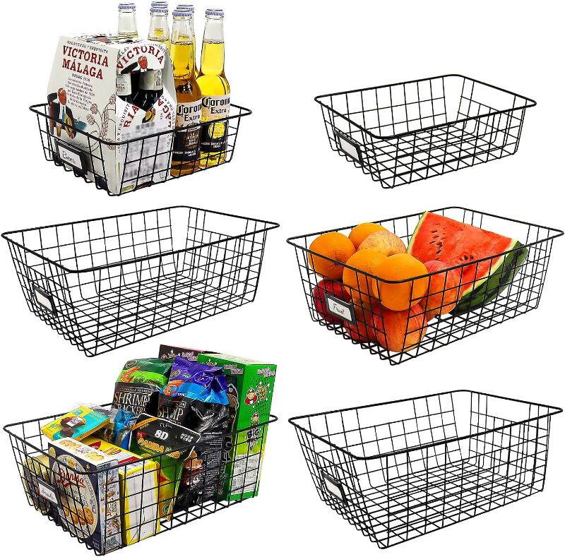 Photo 1 of 6 Pack Metal Wire Basket Large Pantry Storage Organization Baskets with Handles, Wire Storage Baskets, Freezer Baskets Bins for Kitchen Pantry Shelf Laundry Cabinets ( Color : Black , Size : Large )