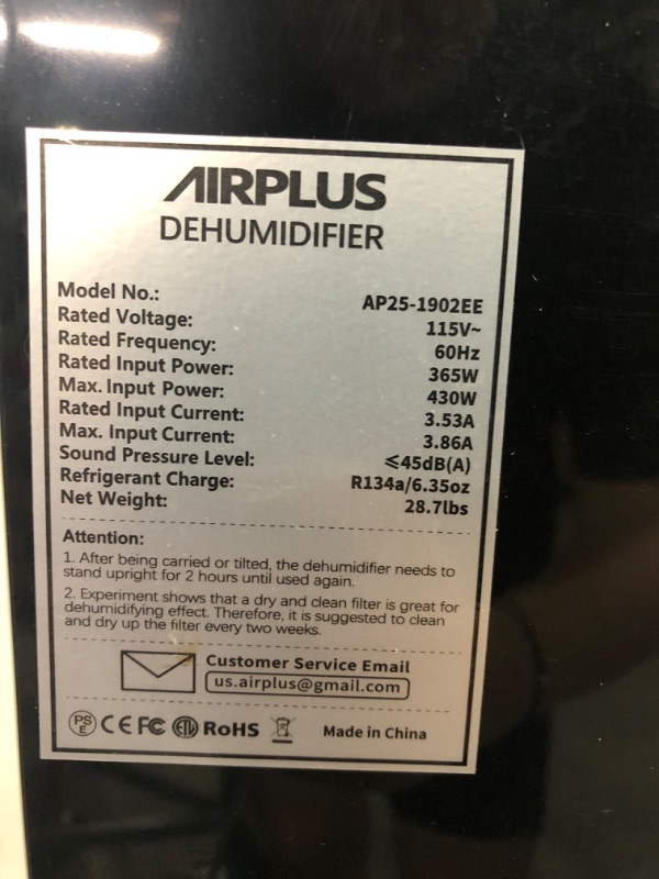 Photo 4 of AIRPLUS 70 Pints 4,500 Sq. Ft. Dehumidifier for Medium Spaces and Basements (AP1902)… black-bordered