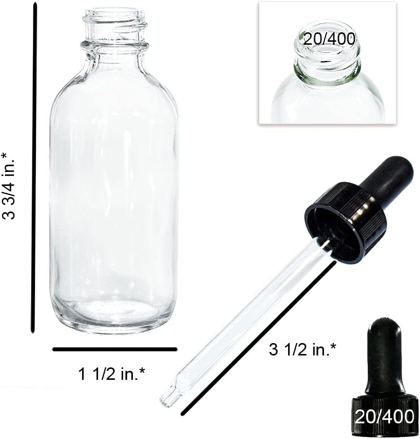 Photo 1 of 
GBO GLASSBOTTLEOUTLET.COM (6Pack) 2 oz. Clear Boston Round with Black Glass Dropper