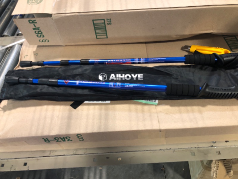 Photo 2 of Aihoye Hiking Trekking Poles, 2 Pack Collapsible,Lightweight, Anti Shock, Hiking or Walking Sticks,Adjustable Hiking Pole for Men and Women blue