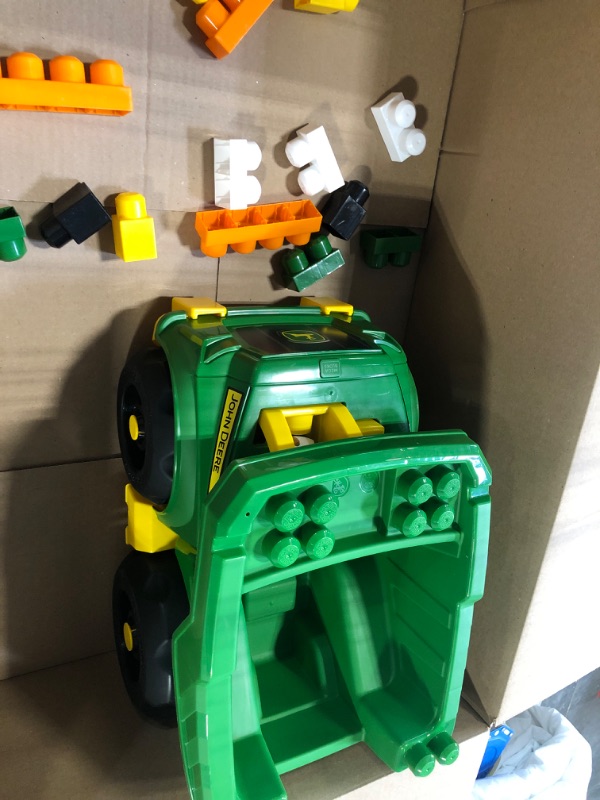 Photo 2 of ?MEGA John Deere Dump Truck Building Set With A Working Loading Bin, 23 Big Building Blocks And 1 Block Buddies Figure, Toy Gift Set For Ages 1 And Up