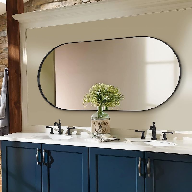 Photo 1 of Andy Star Oval Bathroom Mirror 60 x 30 Inch, Large Black Oval Mirror, Full Length Mirror, Oval Vanity Mirror, Black Pill Shaped Mirror in Stainless Steel 1’’ Deep Wall Mounted Vertical/Horizontal