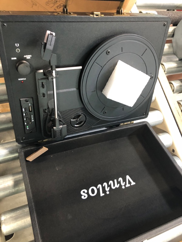 Photo 1 of Record Player for Vinyl with Built-in Speakers Bluetooth Output,3 Speed Belt-Driven Phonograph Retro Turntable Player, Portable Vintage Suitcase LP Player USB Recording, Includes 2 Extra Stylus Black