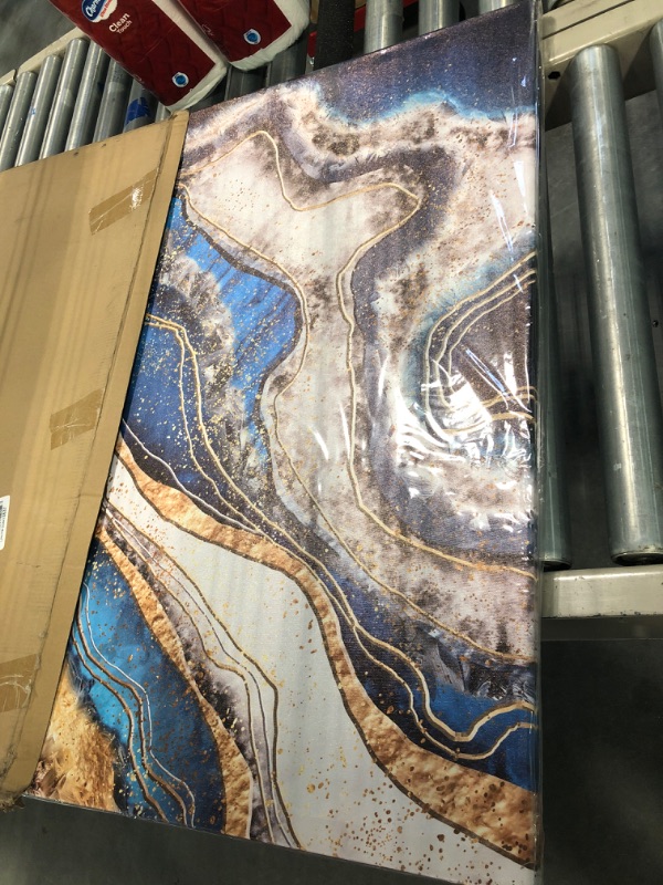Photo 1 of Navy Blue and Gold Wall Decor Abstract Wall Art Marble Pictures Canvas Prints for Living Room Office Decorations, Nordic Golf Glitter Ink Prints Painting Framed Artwork Modern Home Decor 32x48” 32x48in Abstract Marble