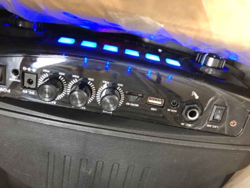 Photo 1 of Pyle Portable Bluetooth PA Speaker System - 800W 12”Outdoor Bluetooth Speaker Portable PA System-Party Lights,USB SD Card Reader,FM Radio,Rolling Wheels-Wired microphone, Remote - PPHP128B, BLACK,BLUE BLACK,BLUE Speaker System