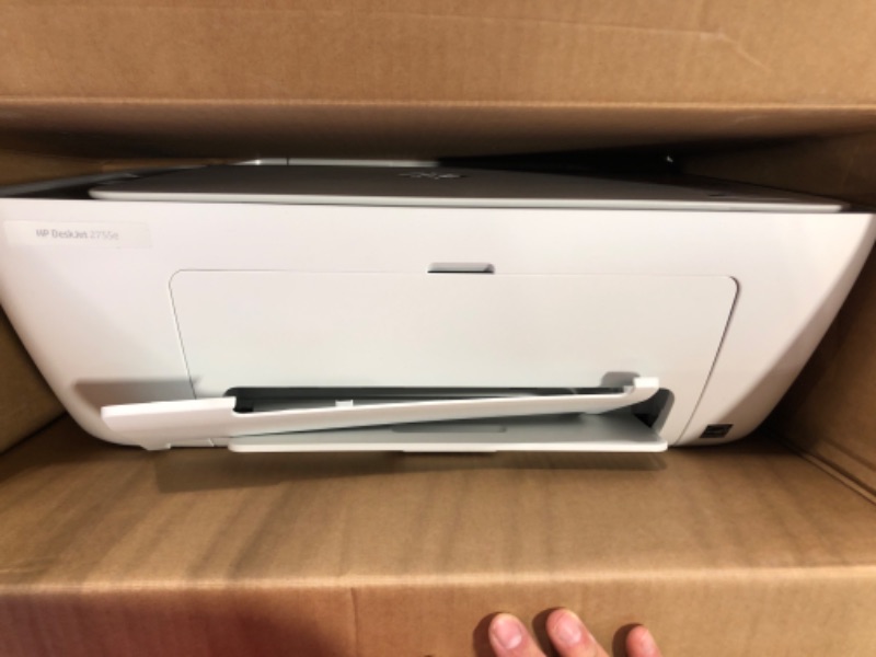 Photo 2 of HP DeskJet 2755e Wireless Color All-in-One Printer with bonus 6 months Instant Ink (26K67A), white