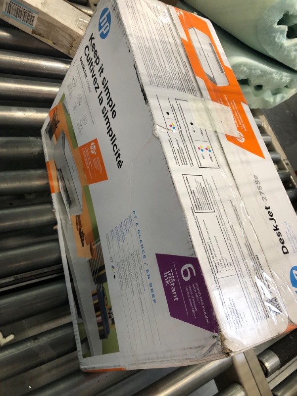 Photo 1 of HP DeskJet 2755e Wireless Color All-in-One Printer with bonus 6 months Instant Ink (26K67A), white