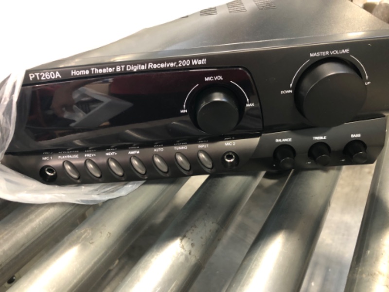 Photo 1 of Pyle 200W Home Audio Power Amplifier - Stereo Receiver w/ AM FM Tuner, 2 Microphone Input w/ Echo for Karaoke, Great Addition to Your Home Entertainment Speaker System - PT260A , Black , 17 inches