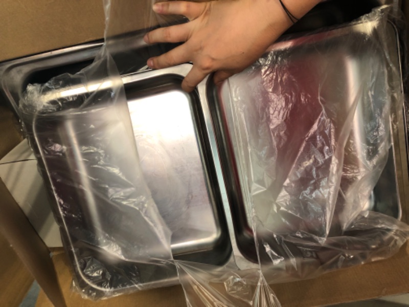 Photo 1 of 4 Pcs Chafing Dish Buffet Set 9.5 Qt Stainless Steel Chafers and Buffet Warmer Set Catering Food Warmers with 2 Full Size 2 Half Size Food Pan Water Pan Fuel Holder and Lid for Parties Buffets Banquet