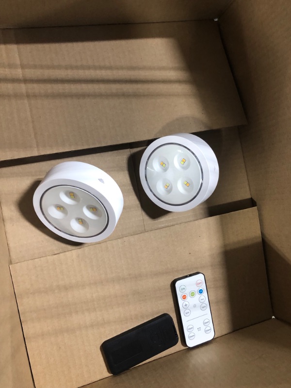 Photo 3 of AIBOO Screw in Puck Lights, E26 Puck Lights with Remote, 2 Pack Battery Powered Puck Lights with Screw in Base for Non-Hardwired Wall Sconces Fixtures (Batteries Not Included)