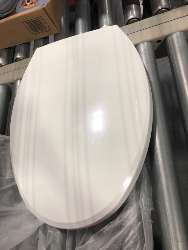 Photo 4 of Bemis 1800EC 346 Plastic Elongated Toilet Seat with Easy Clean Change Hinges Biscuit/Linen