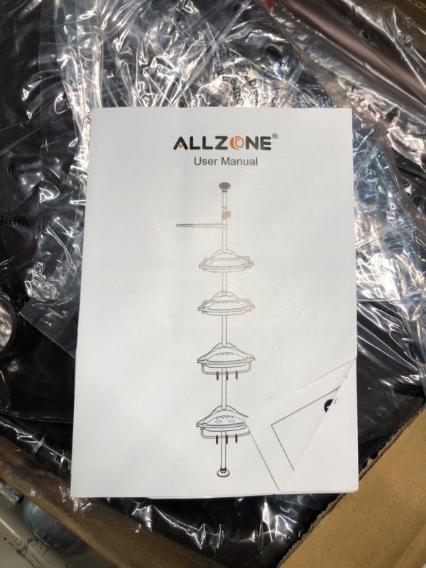 Photo 1 of ALLZONE Shower Caddy Corner Organizer for Bathroom,Bathtub Shampoo Storage Holder Rack with Rustproof Stainless Tension Pole,4-Tier Adjustable Shelves,Stand on Floor,56-114 Inches Height,Brown