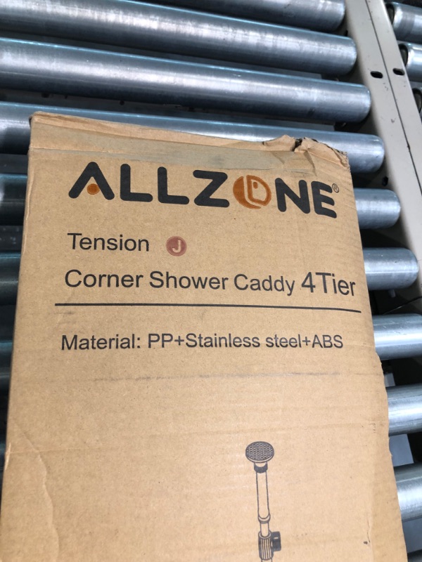 Photo 3 of ALLZONE Shower Caddy Corner Organizer for Bathroom,Bathtub Shampoo Storage Holder Rack with Rustproof Stainless Tension Pole,4-Tier Adjustable Shelves,Stand on Floor,56-114 Inches Height,Brown