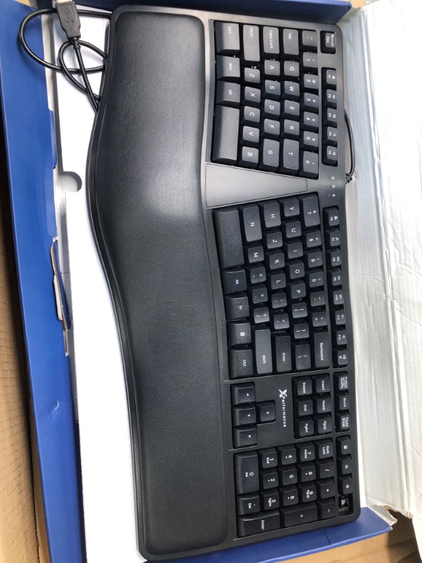 Photo 1 of X9 Performance Ergonomic Keyboard Wired with Cushioned Wrist Rest - Type Comfortably Longer - USB Wired Keyboard for Laptop with 110 Keys and 5ft Cable - Split Keyboard for PC, Computer Ergo Keyboard
