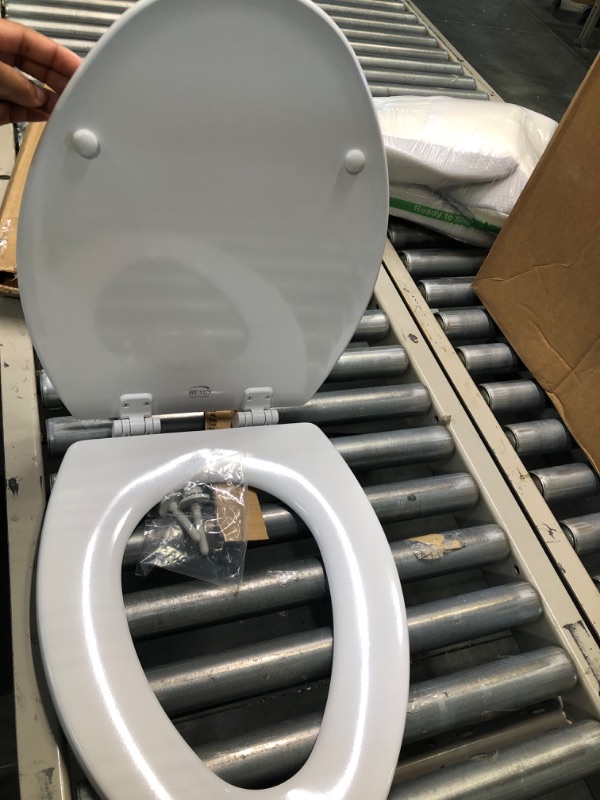 Photo 1 of Bemis 1500EC 390 Lift-Off Wood Elongated Toilet SEAT, Cotton White