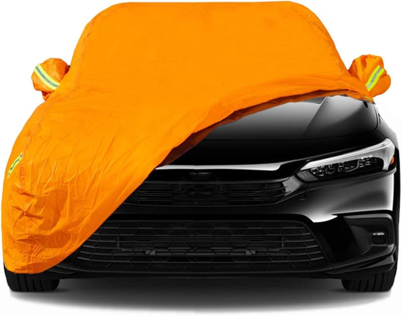 Photo 1 of AUQDD 6-Layers PEVA New Material Sedan Full Padded Car Cover Waterproof All Weather Weatherproof UV Sun Protection Snow Dust Storm Resistant Outdoor Exterior Custom Form-Fit Straps 188"-198" Orange
