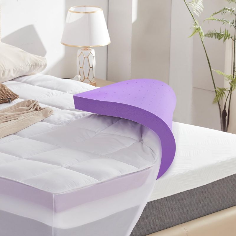 Photo 1 of BDEUS Dual Layer 3 Inch Memory Foam Mattress Topper Queen Size, 2 Inch Gel Memory Foam Plus 1 Inch Down Alternative Quilted Pillow Top Cover,Back Pain Relief