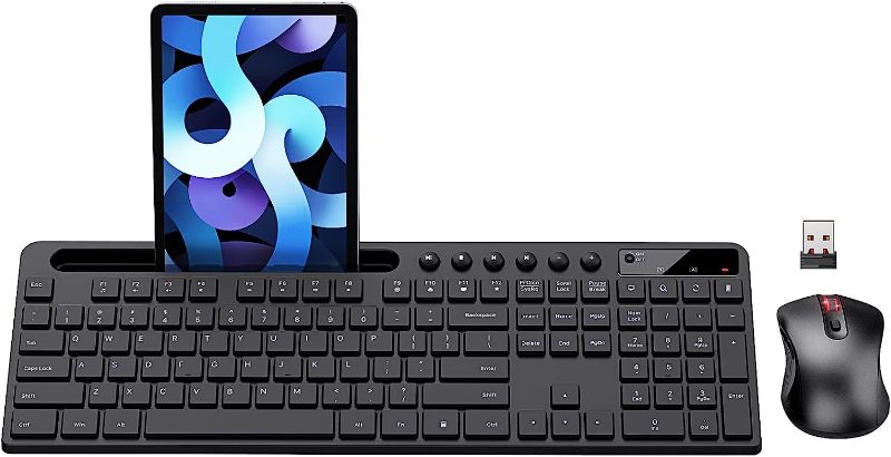 Photo 1 of Wireless Keyboard and Mouse Combo, MARVO 2.4G Ergonomic Wireless Computer Keyboard with Phone Tablet Holder, Silent Mouse with 6 Button, Compatible with MacBook, Windows (Black)
