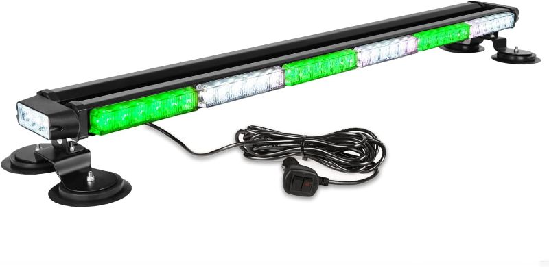 Photo 1 of ASPL 38.5" 78 LED Strobe Light Bar Double Side Flashing High Intensity Emergency Warning Flash Strobe Light with Magnetic Base for Safety Construction Vehicles Tow Trucks Pickup (Green/White)