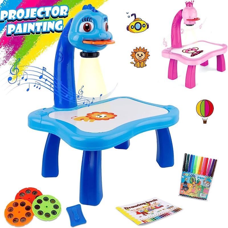 Photo 1 of Drawing Projector Table for Kids, Trace and Draw Projector Toy with Light & Music, Children's Smart Projector Painting Sketcher Board Set, Learning Drawing Toys for Boys Girls Age 3+ (Blue)