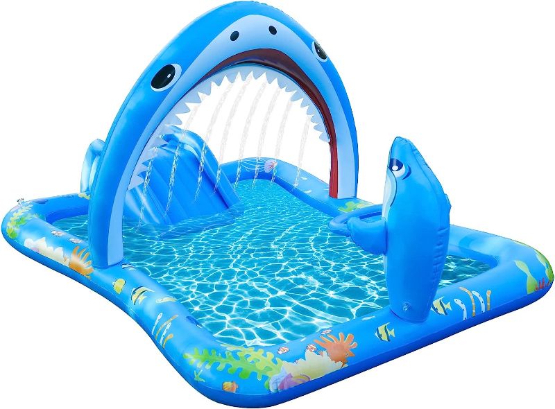 Photo 1 of Inflatable Kiddie Pool?Inflatable Play Center Kids Pool with Water Slide, Water Sprayers?Toddle Pool with Play Ball Hoop?Wear-Resistant Thickened Swimming Pool for Toddler Kids Children