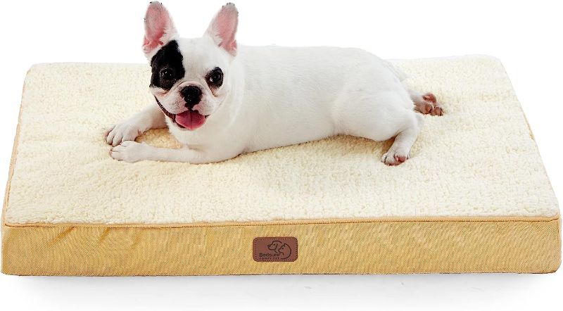 Photo 1 of Bedsure Medium Dog Bed for Medium Dogs - Orthopedic Dog Beds with Removable Washable Cover, Egg Crate Foam Pet Bed Mat, Suitable for Dos Up to 35lbs, Spicy Mustard