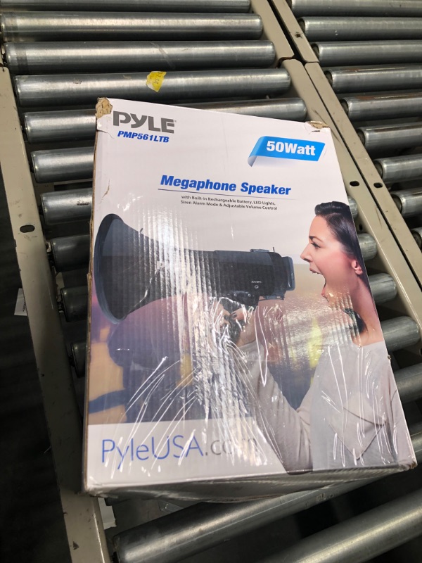 Photo 2 of Pyle Megaphone Speaker with Rechargeable Battery, LED Lights, Siren Alarm Mode