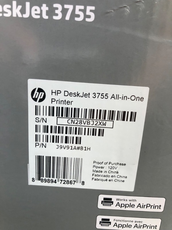 Photo 1 of HP DeskJet 3755 Compact All-in-One Wireless Printer - Stone Accent (J9V91A) and Ink-Cartridges - 4 Colors Stone Printer + Standard Ink