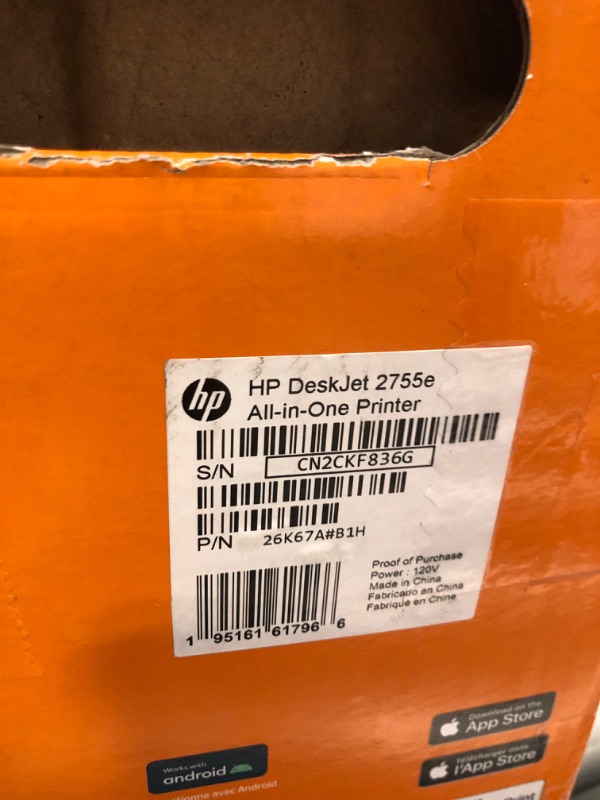 Photo 1 of HP DeskJet 2755e Wireless Color All-in-One Printer with bonus 6 months Instant Ink (26K67A), white