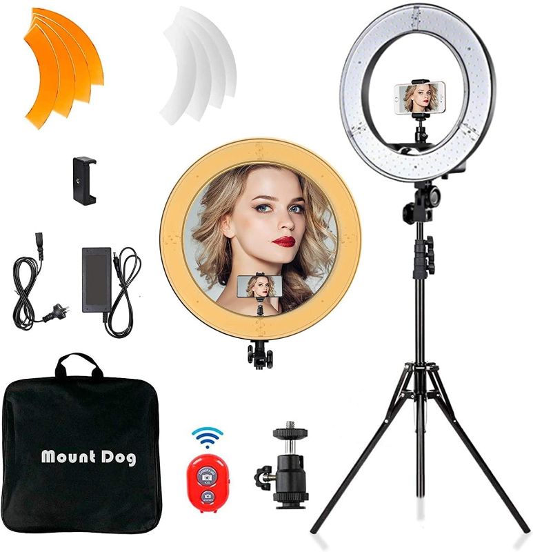 Photo 1 of 18 Inch Ring Light Tripod with Stand Phone Holder Perfect for Photography, Video Shooting, YouTube Video, Mountdog Selfie Light Ring Compatible with iPhone and Camera