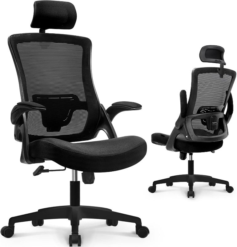 Photo 1 of neo chair DBS-H High Back Mesh Headrest Adjustable Height and Ergonomic Design Home Office Computer Desk Executive Lumbar Support Padded Flip-up Armrest Swivel Chair (Black)
