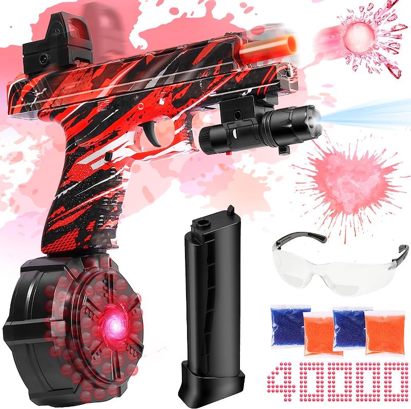 Photo 1 of JM-X2 Gel Ball Blaster Pistol with Drum, Splatter Blaster for Orbeez Automatic, Manual & Automatic Dual Mode, Linked Shooting Effect with 40000 Gel Balls, Ages 12+, Red-V
