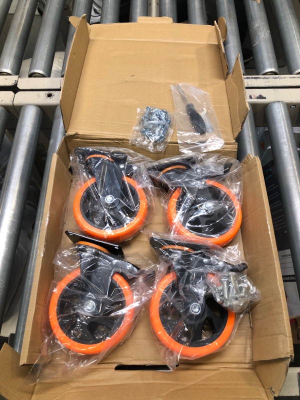 Photo 1 of 5 Inch Swivel Caster Wheels, Heavy Duty Casters Set of 4, Locking Industrial Casters with Brake, Swivel Top Plate Casters Wheels for Furniture and Workbench(Free Hardware Kits) Orange 5 Inch