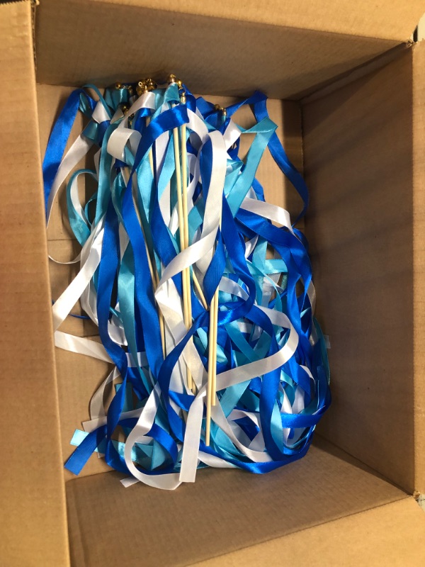 Photo 3 of 30pcs Ribbon Stick Wands Party Streamers for Wedding Party Activities (Royal Blue)