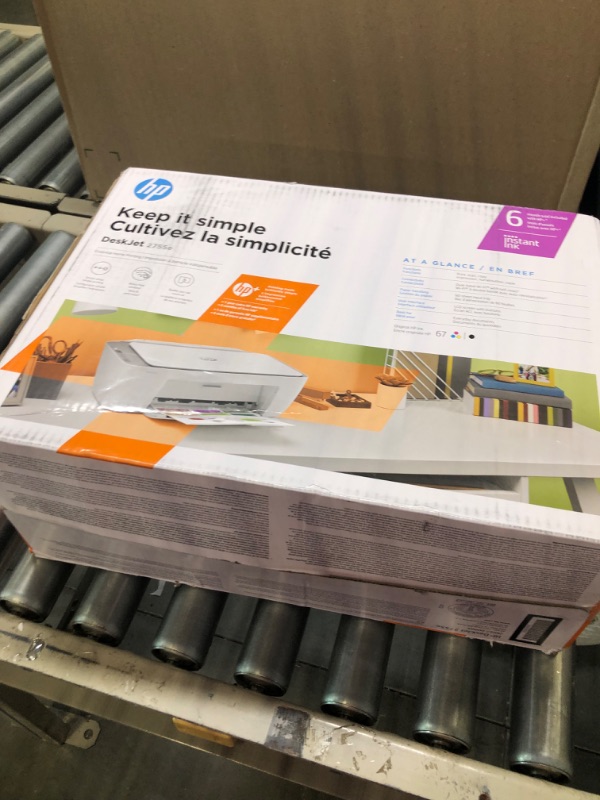 Photo 1 of HP DeskJet 2755e Wireless Color All-in-One Printer with bonus 6 months Instant Ink (26K67A), white