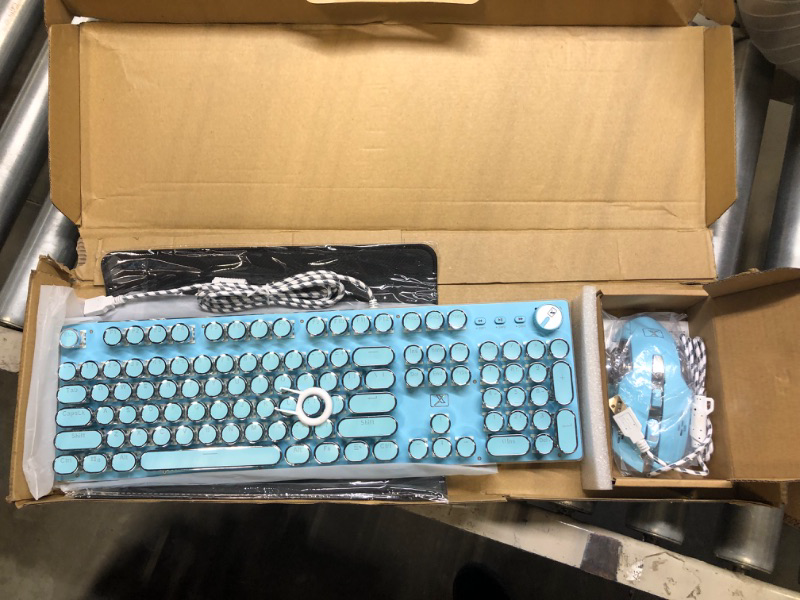 Photo 3 of Gaming Keyboard and Mouse,Retro Steampunk Vintage Typewriter-Style Mechanical Keyboard with White LED Backlit,104-Key Anti-Ghosting Blue Switch Wired USB Metal Panel Round Keycaps(Blue)