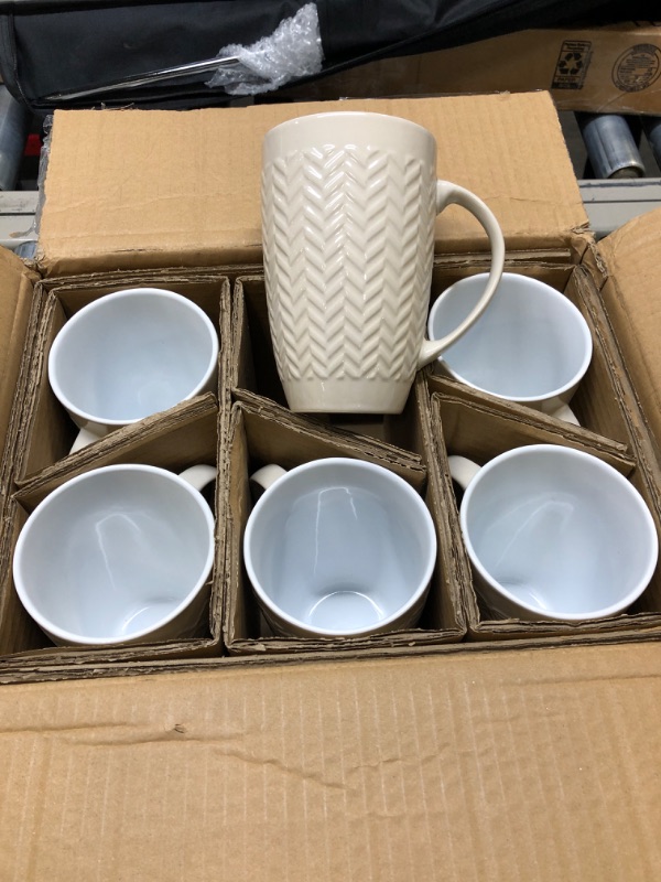 Photo 3 of AmorArc Large Coffee Mugs Set of 6, 20oz Ceramic Tall Coffee Mugs Set with Textured Geometric Patterns for Coffee/Tea /Beer/Hot Cocoa, Dishwasher & Microwave Safe,Beige