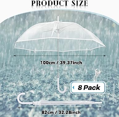 Photo 1 of 8 Pcs Umbrellas Wedding Style Stick Umbrellas Large Canopy Windproof Bubble Umbrellas for Bridal Party Men Women, 39.4 Inch Black with Black Handle