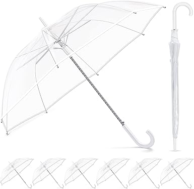 Photo 1 of 8 Pcs Umbrellas Wedding Style Stick Umbrellas Large Canopy Windproof Bubble Umbrellas for Bridal Party Men Women, 39.4 Inch Black with Black Handle